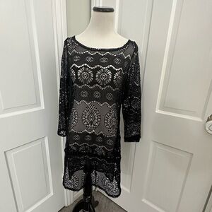 NWT! Ralph Lauren Sheer Swimsuit Cover up Black Lace M Bathing Coverup